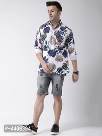 Stylish White Printed Cotton Blend Slim Fit Casual Shirt For Men - White, 38 inches