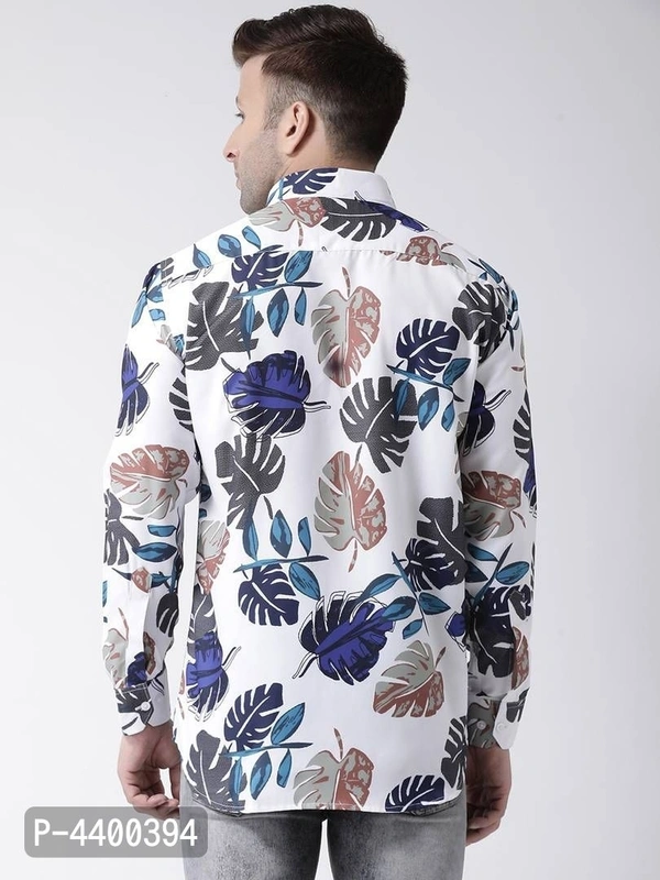 Stylish White Printed Cotton Blend Slim Fit Casual Shirt For Men - White, 38 inches
