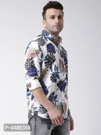 Stylish White Printed Cotton Blend Slim Fit Casual Shirt For Men - White, 38 inches