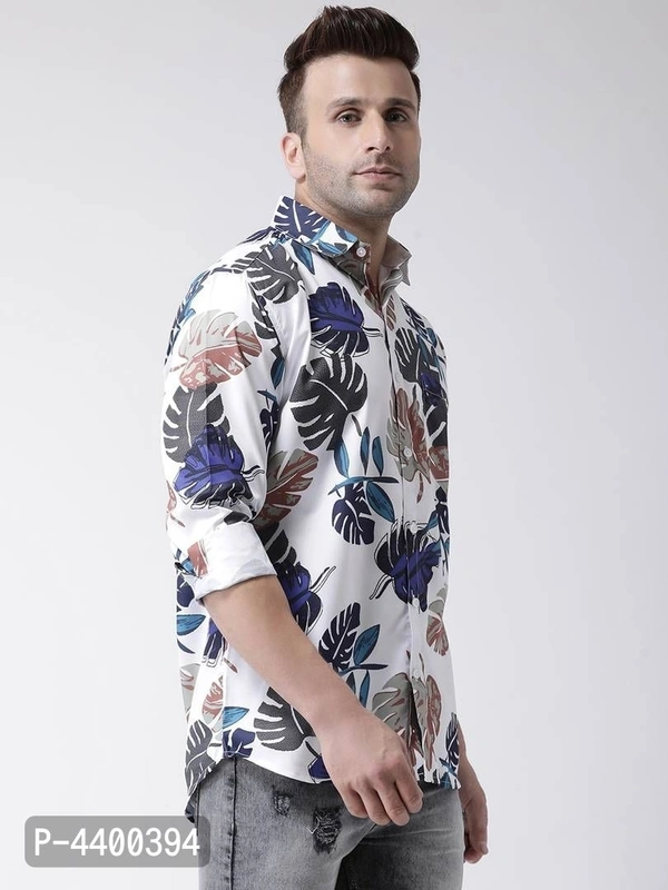 Stylish White Printed Cotton Blend Slim Fit Casual Shirt For Men - White, 38 inches