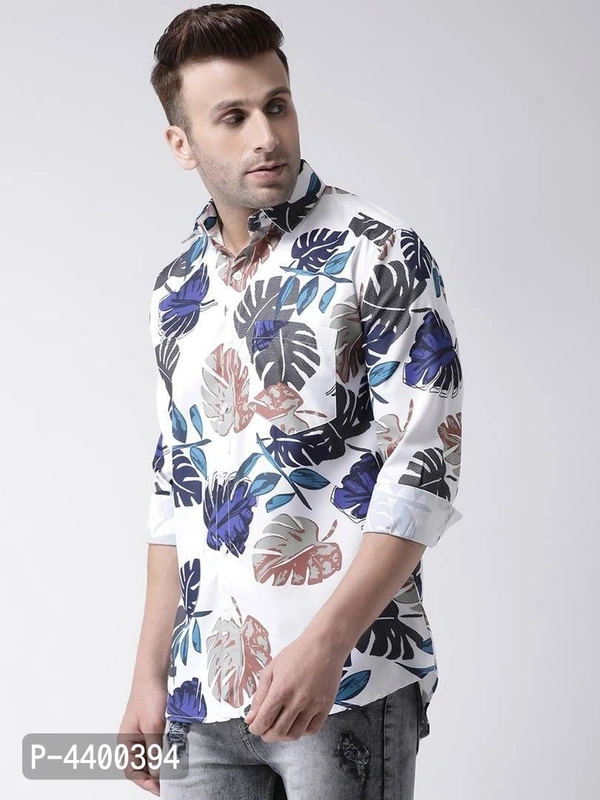 Stylish White Printed Cotton Blend Slim Fit Casual Shirt For Men - White, 38 inches