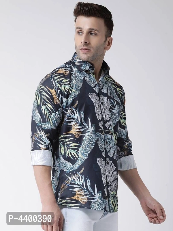 Stylish Grey Printed Cotton Blend Slim Fit Casual Shirt For Men - Grey, 40 inches