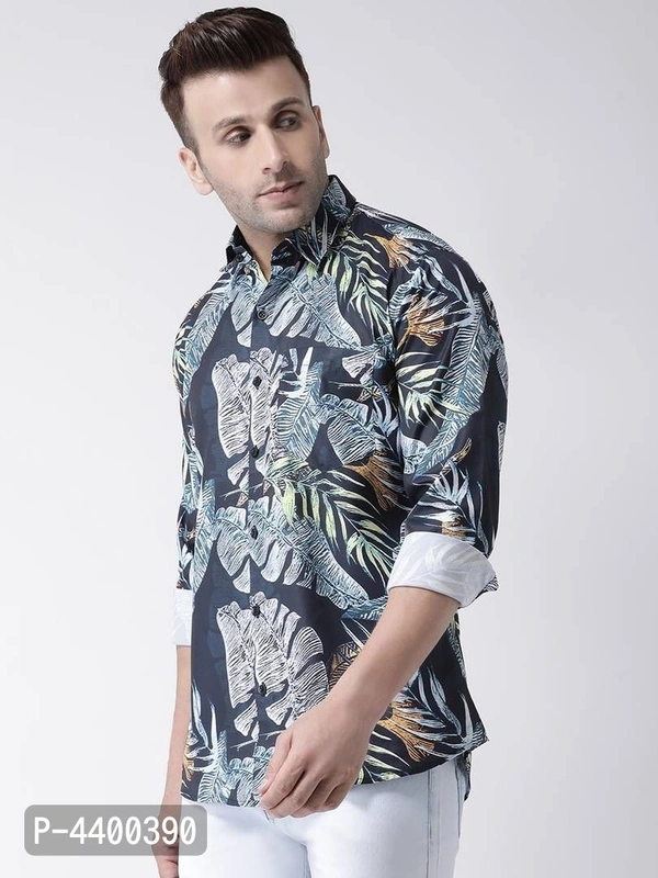 Stylish Grey Printed Cotton Blend Slim Fit Casual Shirt For Men - Grey, 40 inches