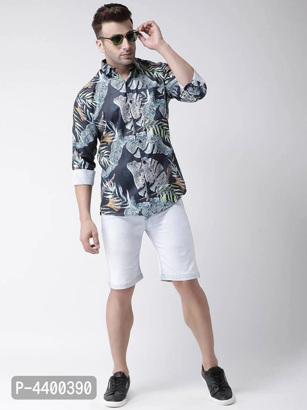 Stylish Grey Printed Cotton Blend Slim Fit Casual Shirt For Men - Grey, 42 inches