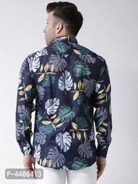 Stylish Navy Blue Printed Cotton Blend Slim Fit Casual Shirt For Men - 42 inches, Navy Blue