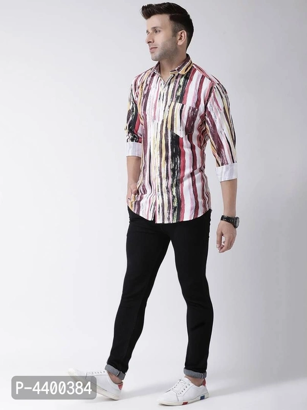Stylish White Striped Cotton Blend Slim Fit Casual Shirt For Men - White, 40 inches