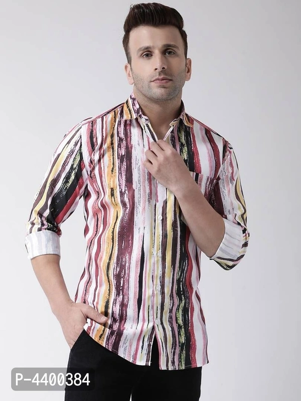 Stylish White Striped Cotton Blend Slim Fit Casual Shirt For Men - White, 44 inches