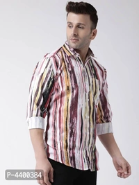 Stylish White Striped Cotton Blend Slim Fit Casual Shirt For Men - White, 44 inches