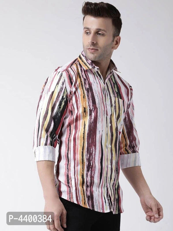 Stylish White Striped Cotton Blend Slim Fit Casual Shirt For Men - White, 44 inches