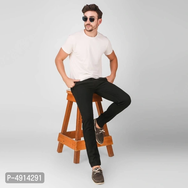 Mens Black Polycotton Regular Fit Mid Waist Jeans - 32 inches, Black