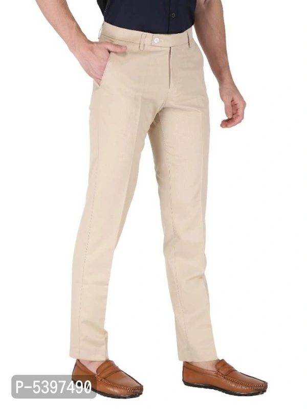 Fancy Cotton Blend Trouser for Men - 38 inches, Beige