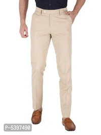 Fancy Cotton Blend Trouser for Men - 38 inches, Beige