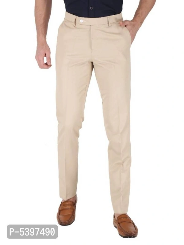Fancy Cotton Blend Trouser for Men - 38 inches, Beige