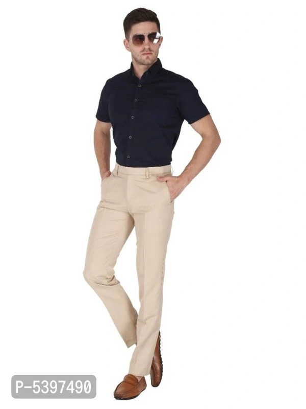 Fancy Cotton Blend Trouser for Men - 38 inches, Beige