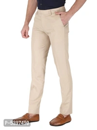 Fancy Cotton Blend Trouser for Men - 38 inches, Beige
