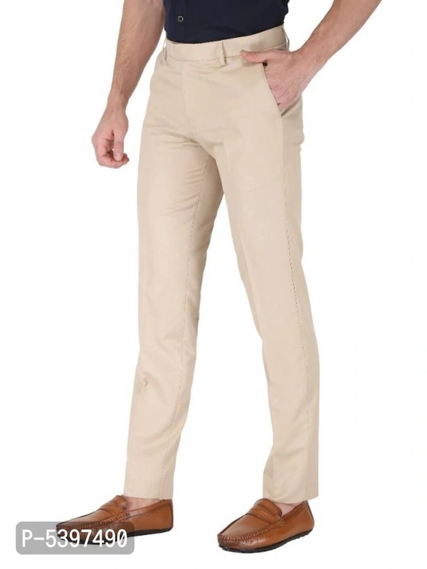 Fancy Cotton Blend Trouser for Men - 38 inches, Beige