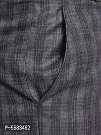 Stylish Polycotton Grey Checked Front Line Formal Trouser For Men - Grey, 32 inches
