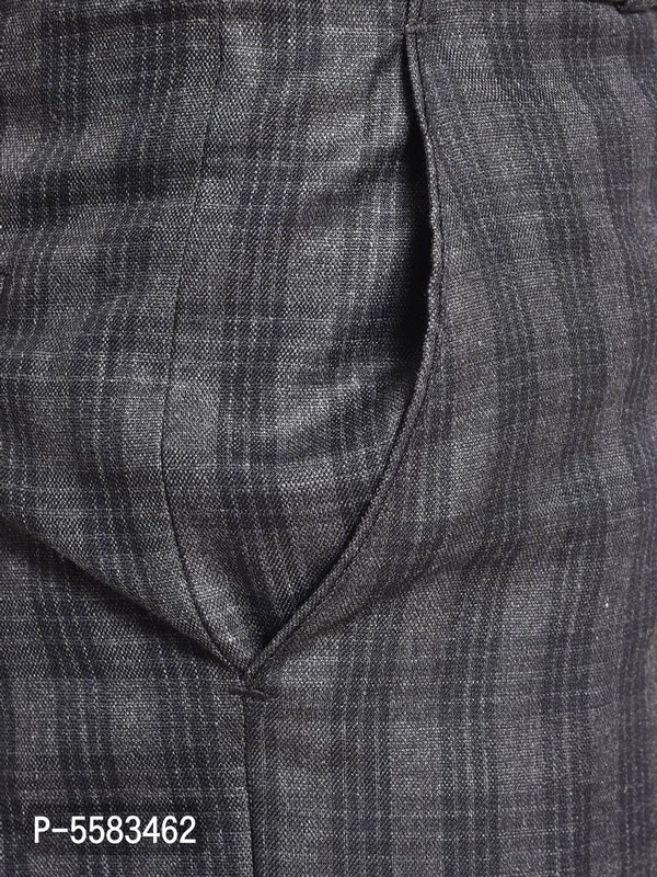 Stylish Polycotton Grey Checked Front Line Formal Trouser For Men - Grey, 32 inches