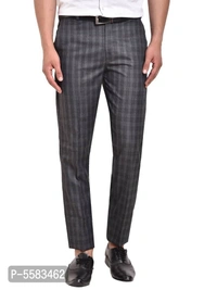 Stylish Polycotton Grey Checked Front Line Formal Trouser For Men - Grey, 34 inches