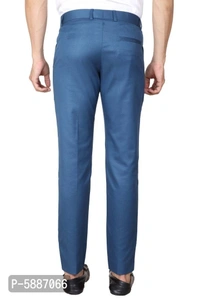 Stylish Cotton Blend Blue Solid Mid-Rise Stretchable Formal Trousers For Men - Blue, 32 inches