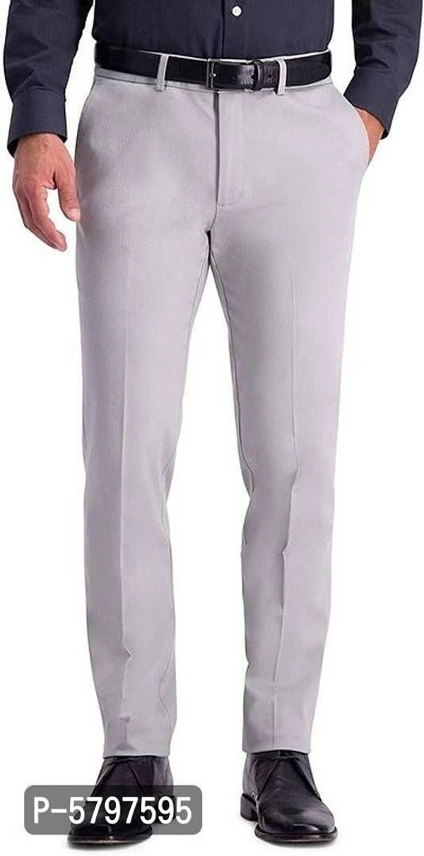 Elegant  Light Grey Polycotton Regular Fit Solid Formal Trousers For Men - Grey, 36 inches