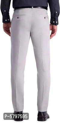 Elegant  Light Grey Polycotton Regular Fit Solid Formal Trousers For Men - Grey, 36 inches