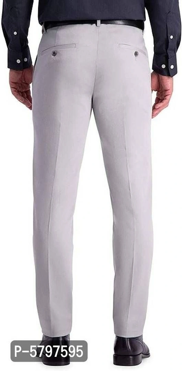 Elegant  Light Grey Polycotton Regular Fit Solid Formal Trousers For Men - Grey, 36 inches