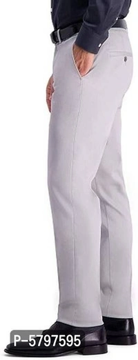 Elegant  Light Grey Polycotton Regular Fit Solid Formal Trousers For Men - Grey, 36 inches