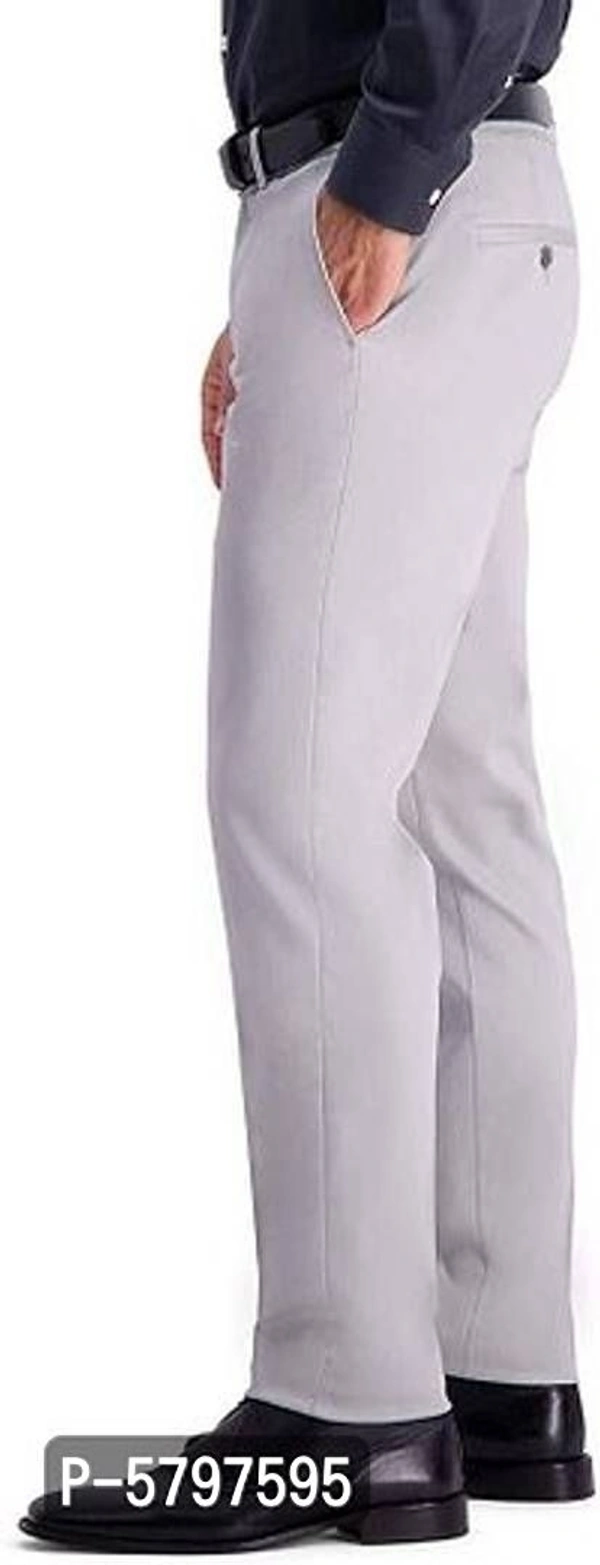 Elegant  Light Grey Polycotton Regular Fit Solid Formal Trousers For Men - Grey, 36 inches