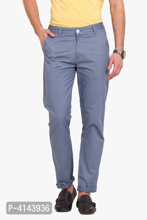 Men's Blue Cotton Solid Mid-Rise Casual Regular Fit Chinos - Blue, 34 inches