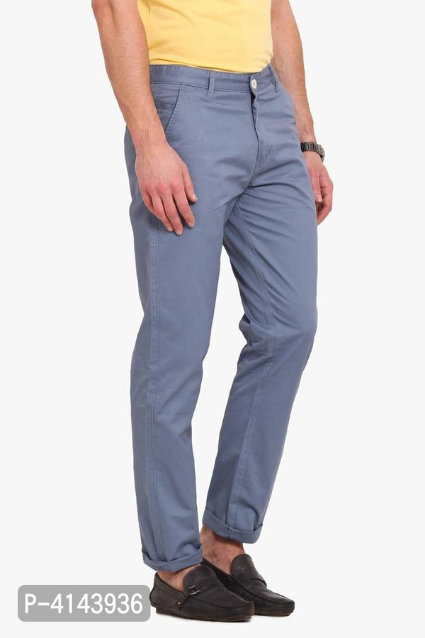 Men's Blue Cotton Solid Mid-Rise Casual Regular Fit Chinos - Blue, 36 inches