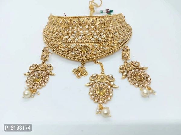 Stylish Alloy American Diamond Jewellery Set For Women -  Golden
