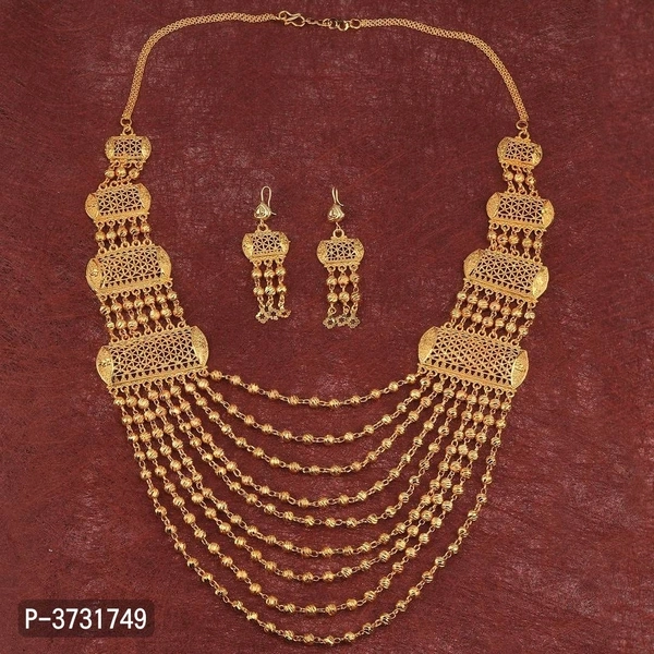 Fashionable Golden Base Metal Women Jewellery Set - GOLDEN