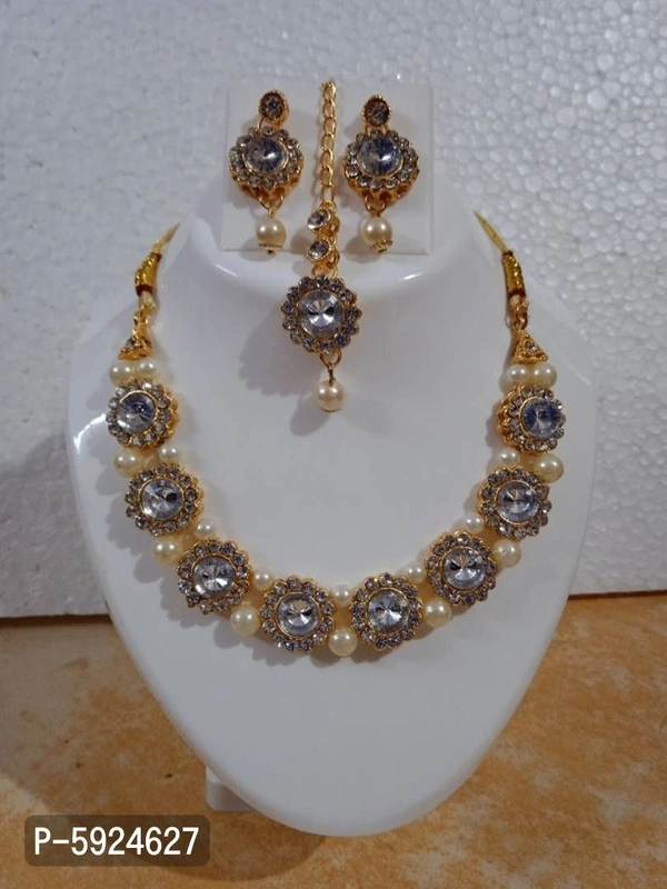 Trendy Brass Jewellery Set for Women - White, 2.1