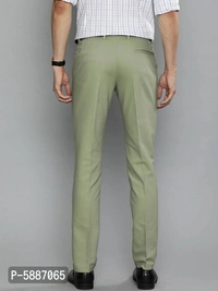 Stylish Cotton Blend Green Solid Mid-Rise Stretchable Formal Trousers For Men - Green, 32 inches