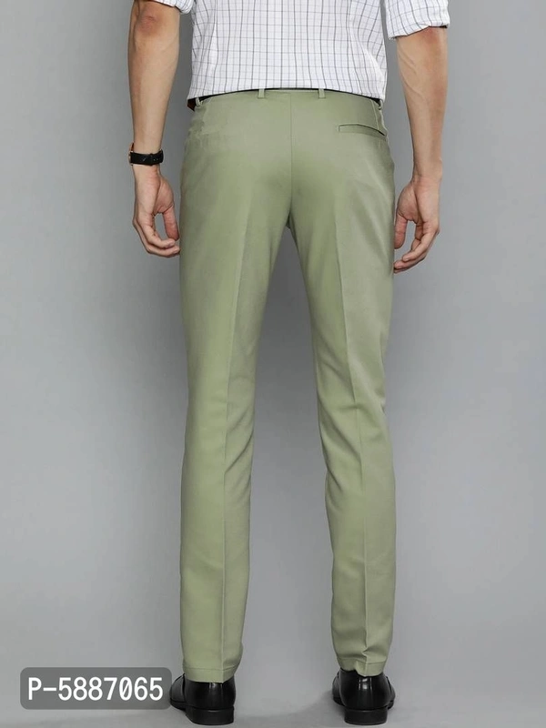 Stylish Cotton Blend Green Solid Mid-Rise Stretchable Formal Trousers For Men - Green, 32 inches