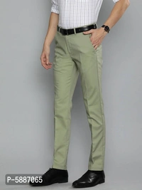 Stylish Cotton Blend Green Solid Mid-Rise Stretchable Formal Trousers For Men - Green, 32 inches