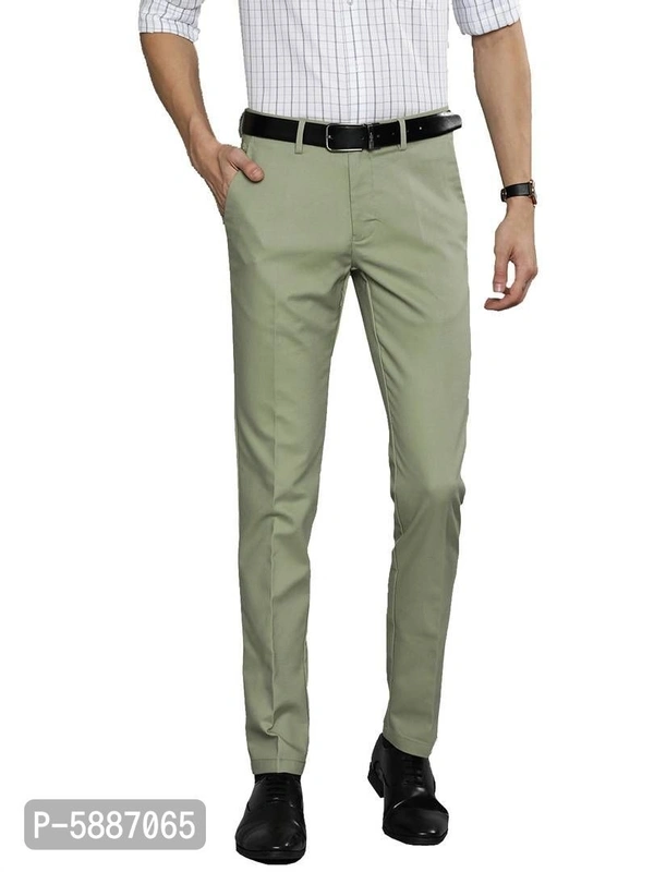 Stylish Cotton Blend Green Solid Mid-Rise Stretchable Formal Trousers For Men - Green, 32 inches