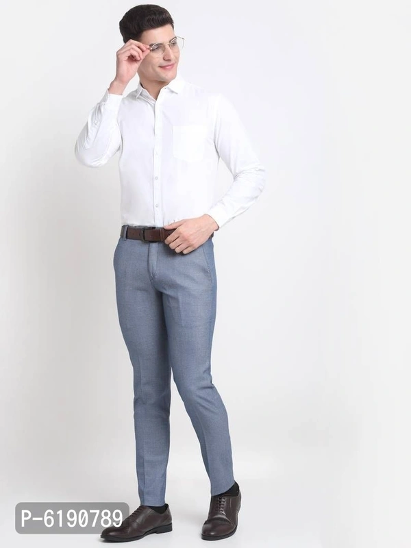 Stylish Viscose Textured Full Length Flat Front Formal Trouser For Men - Blue, 30 inches