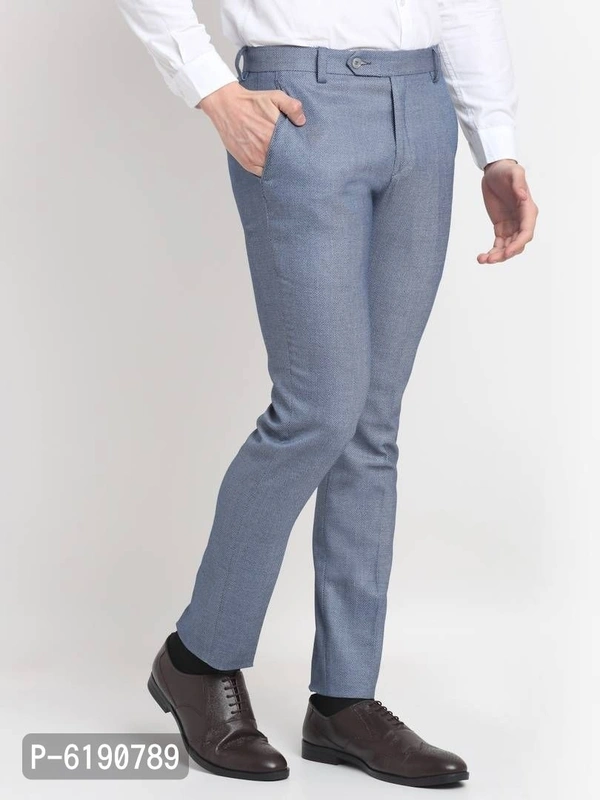 Stylish Viscose Textured Full Length Flat Front Formal Trouser For Men - Blue, 30 inches