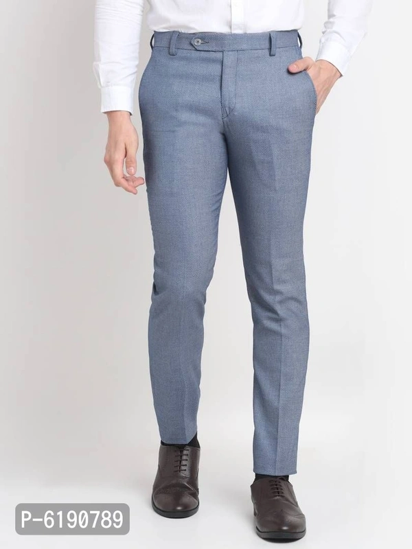 Stylish Viscose Textured Full Length Flat Front Formal Trouser For Men - Blue, 30 inches