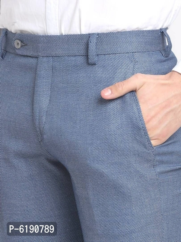 Stylish Viscose Textured Full Length Flat Front Formal Trouser For Men - Blue, 36 inches