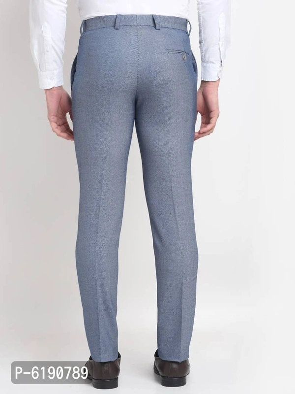 Stylish Viscose Textured Full Length Flat Front Formal Trouser For Men - Blue, 36 inches