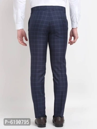 Stylish Viscose Checked Full Length Flat Front Formal Trouser For Men - Blue, 30 inches