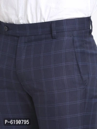 Stylish Viscose Checked Full Length Flat Front Formal Trouser For Men - Blue, 38 inches
