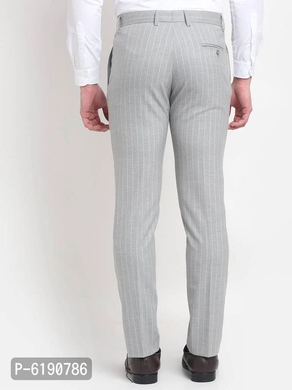 Stylish Viscose Striped Full Length Flat Front Formal Trouser For Men - Grey, 34 inches