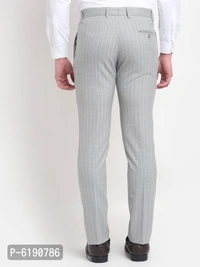 Stylish Viscose Striped Full Length Flat Front Formal Trouser For Men - Grey, 38 inches