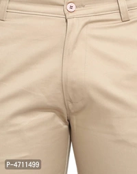 Stylish Cotton Beige Solid Smart Fit Chinos For Men - Beige, 36 inches