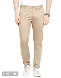 Stylish Cotton Beige Solid Smart Fit Chinos For Men - Beige, 38 inches
