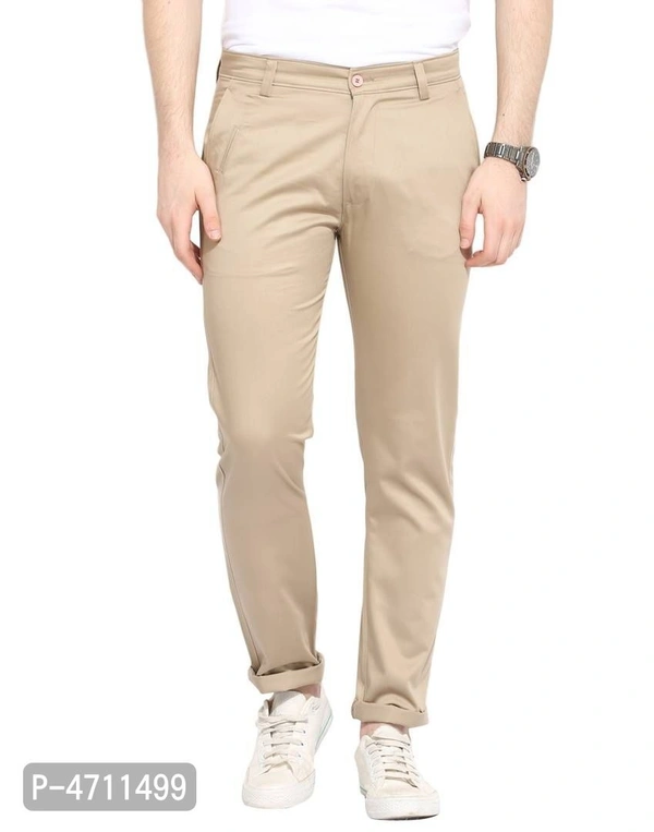 Stylish Cotton Beige Solid Smart Fit Chinos For Men - Beige, 38 inches